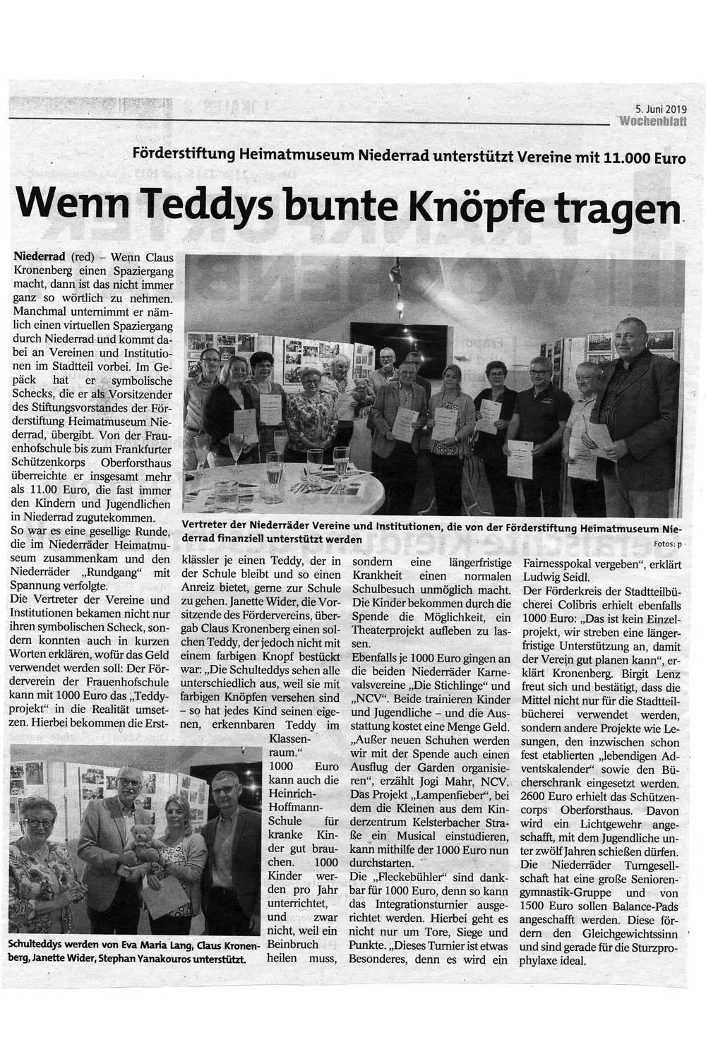 06.05.2019 Frankfurter Wochenblatt - Spendenübergabe